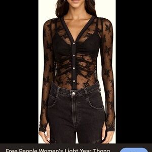 Free People Black Sheer Lace bodysuit thong. NWOT Size XL